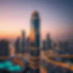 Stunning view of Escan Tower against the Dubai skyline