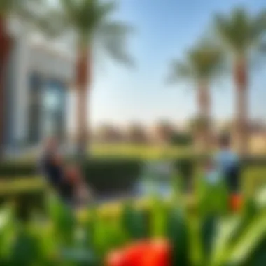 Lifestyle in a vibrant golf view community in Dubai Residents enjoying leisure time in a golf view neighborhood