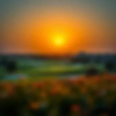 Mesmerizing sunset illuminating a Dubai golf course Stunning sunset over a Dubai golf course