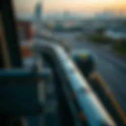 Aerial view of Dubai Metro with skyline in background