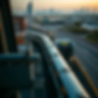 Aerial view of Dubai Metro with skyline in background