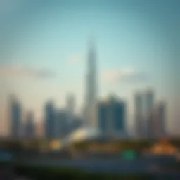 Skyline of Dubai with banking landmarks