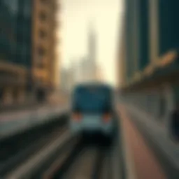 Dubai Metro train navigating through the city skyline