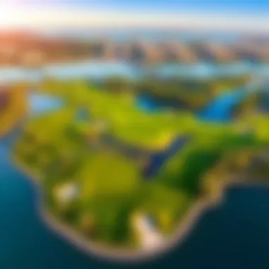 Aerial View of Dubai Golf Course Aerial view of an iconic golf course in Dubai showcasing its lush greens and water features